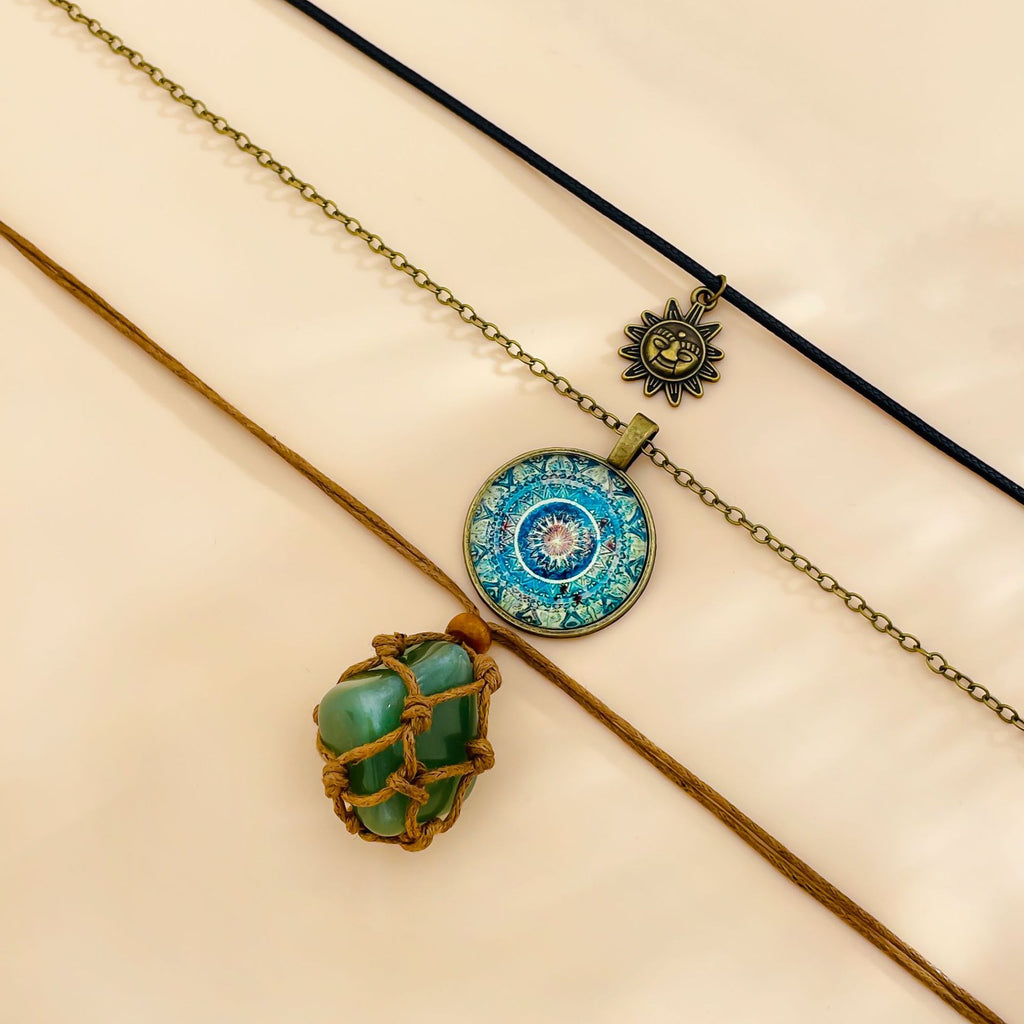3-Piece Layered Pendant Necklace Set - Electroplated Alloy - alternate view 5