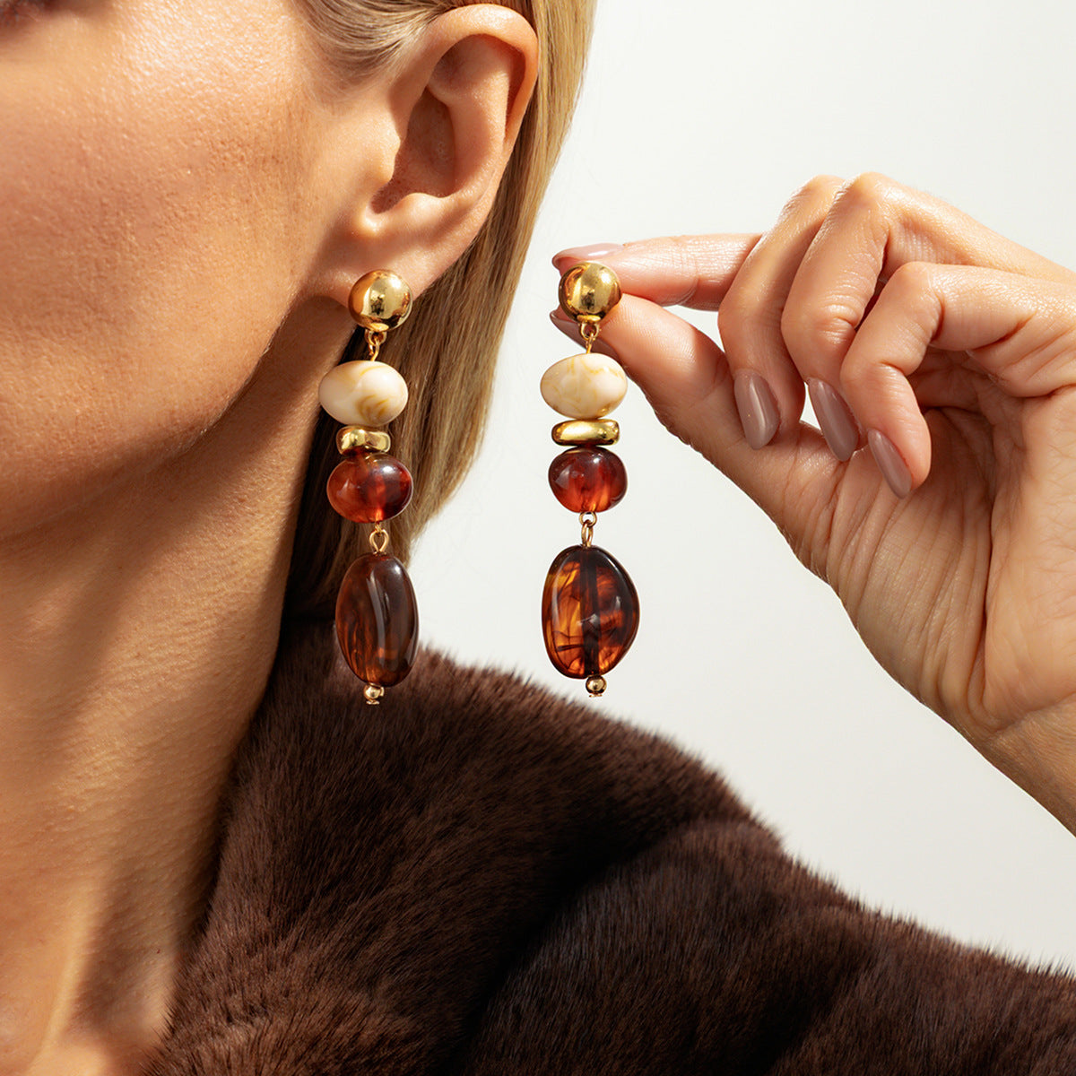 Gold-Tone Resin Bead Drop Earrings - CCB & Resin - alternate view 3