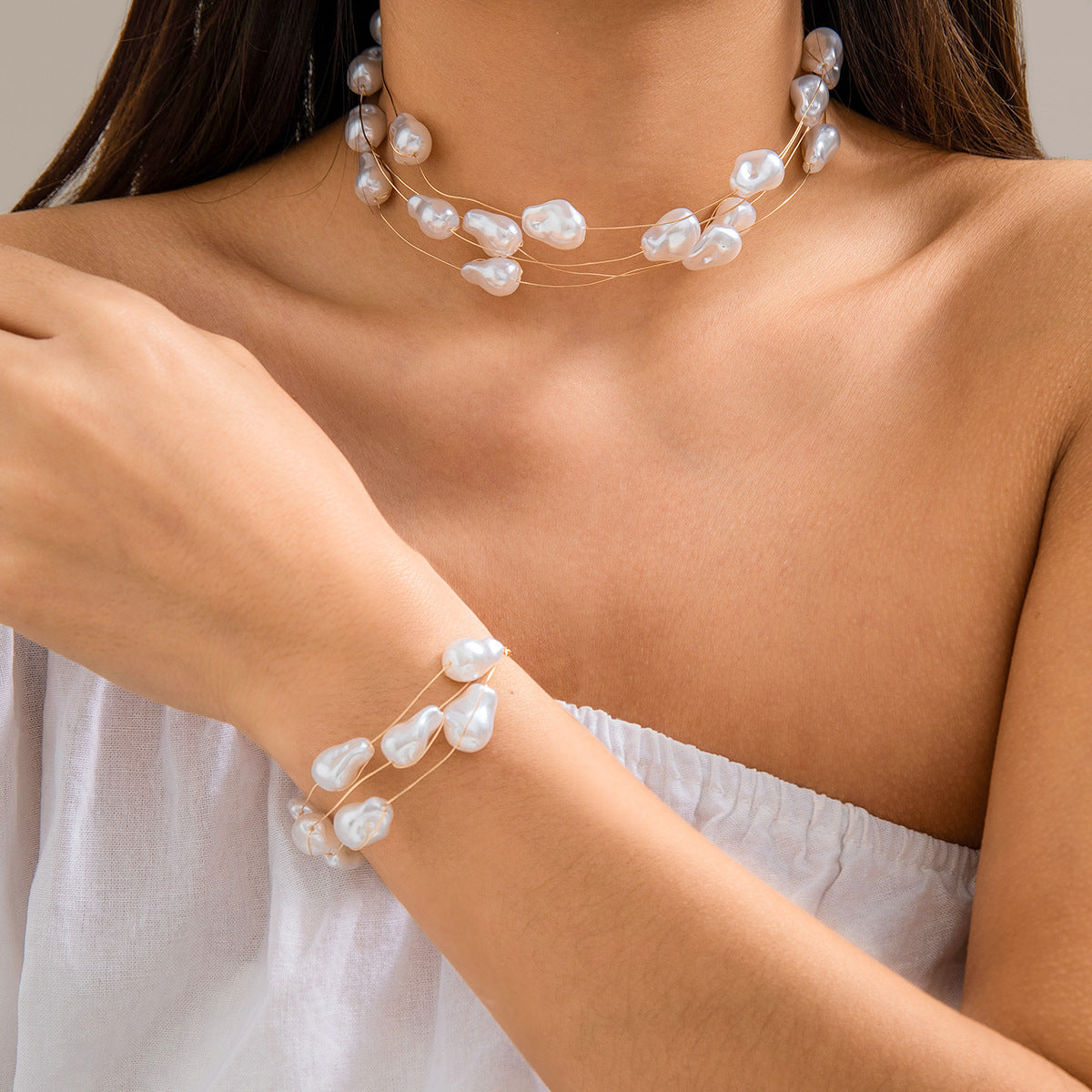 Imitation Pearl Multi-Strand Necklace & Bracelet - alternate view 3
