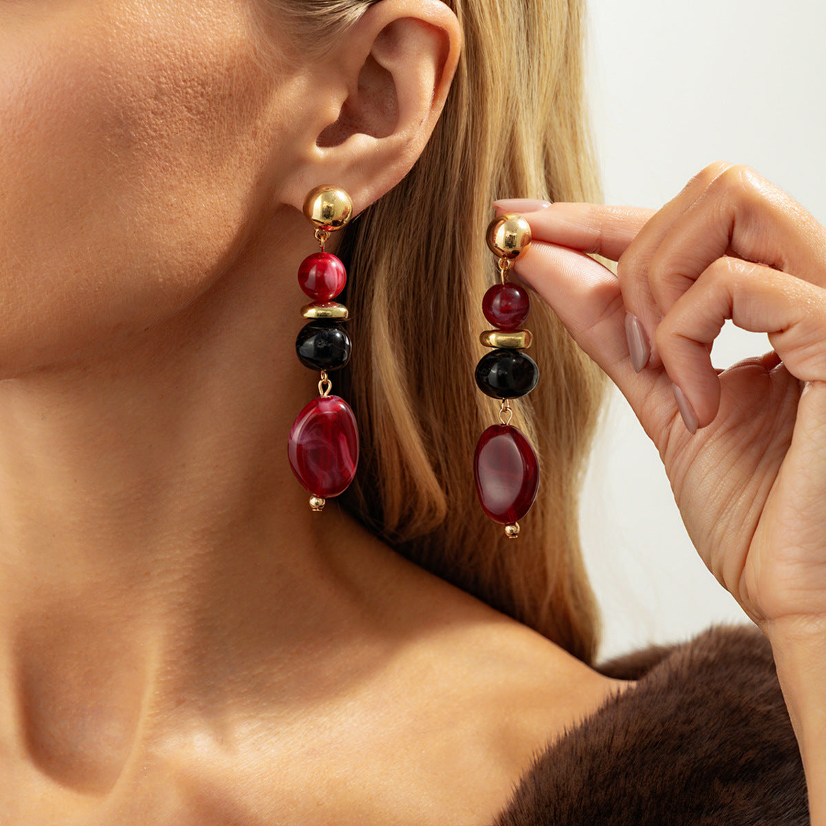 Gold-Tone Resin Bead Drop Earrings - CCB & Resin - alternate view 2