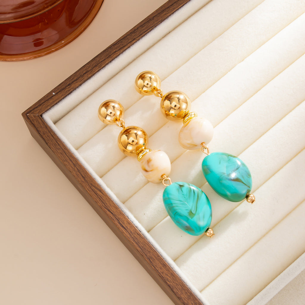 Gold-Tone Resin Bead Drop Earrings - CCB & Resin - alternate view 5