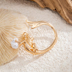 Gold-Tone Floral Imitation Pearl Right Ear Cuff - Alloy - alternate view 5