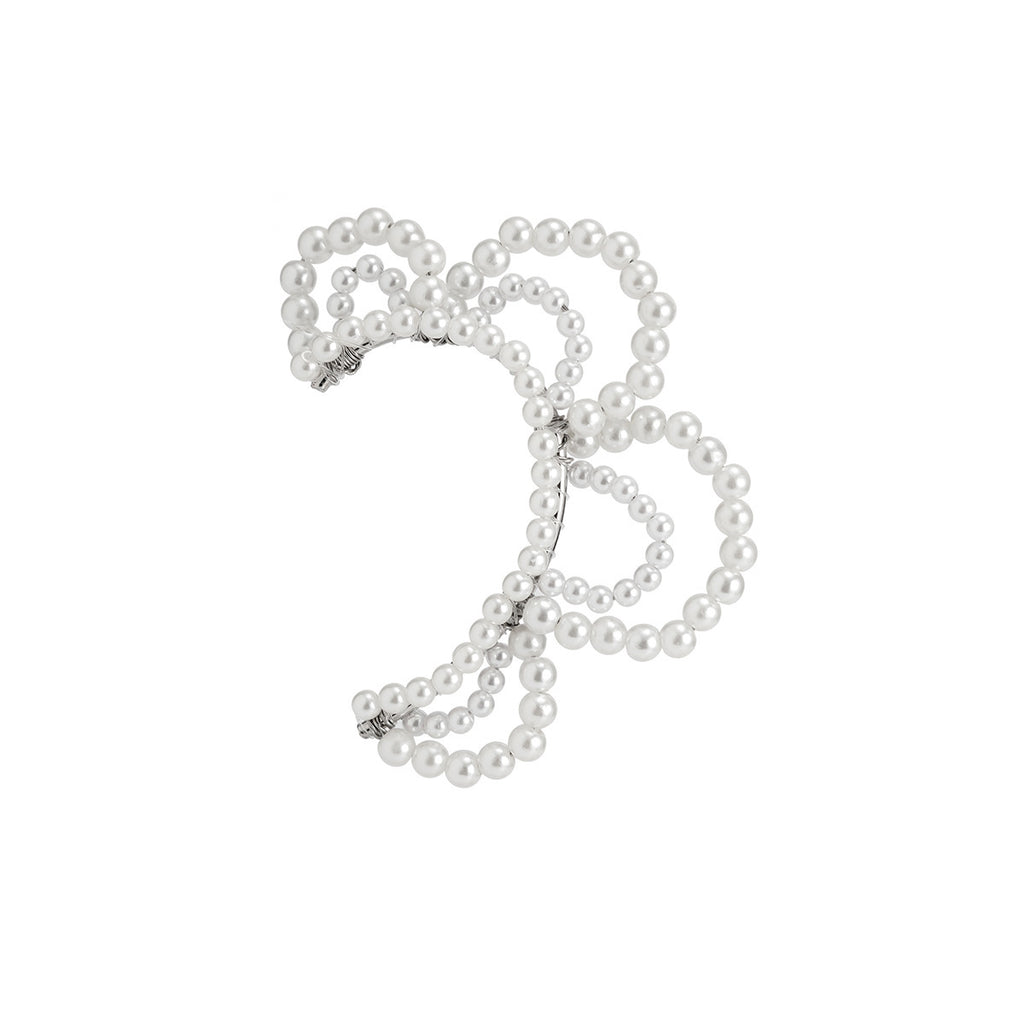 Handwoven Pearl Bow Hair Clip - 7 x 5.5 cm