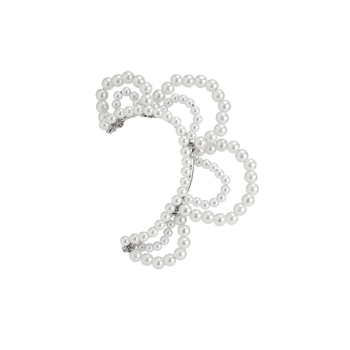 Handwoven Pearl Bow Hair Clip - 7 x 5.5 cm