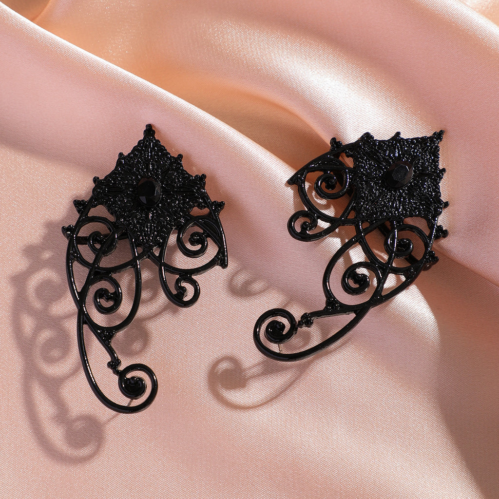 Black Gothic Filigree Scroll Drop Earrings - Alloy, 7 cm - alternate view 5