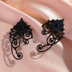 Black Gothic Filigree Scroll Drop Earrings - Alloy, 7 cm - alternate view 5