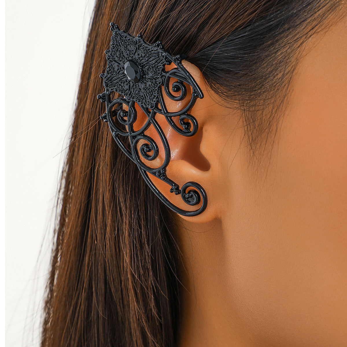 Black Gothic Filigree Scroll Drop Earrings - Alloy, 7 cm - alternate view 3