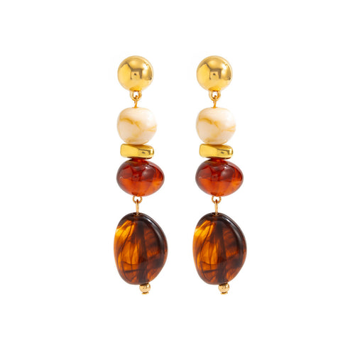 Gold-Tone Resin Bead Drop Earrings - CCB & Resin