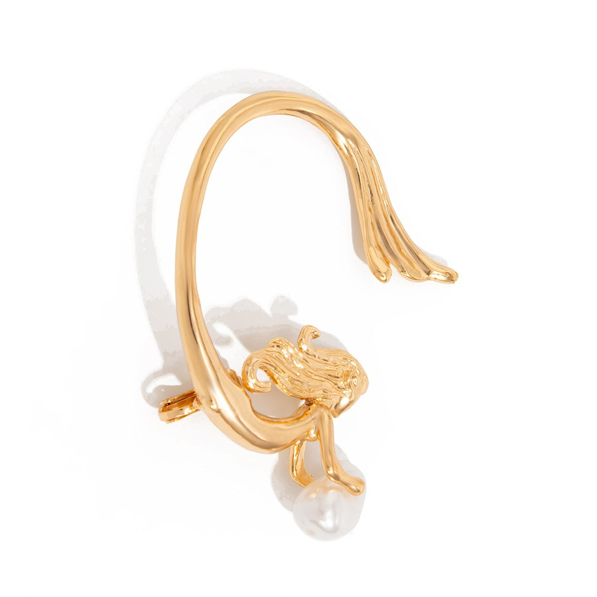 Gold-Tone Floral Imitation Pearl Right Ear Cuff - Alloy