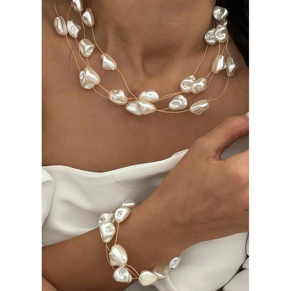 Imitation Pearl Multi-Strand Necklace & Bracelet - alternate view 2