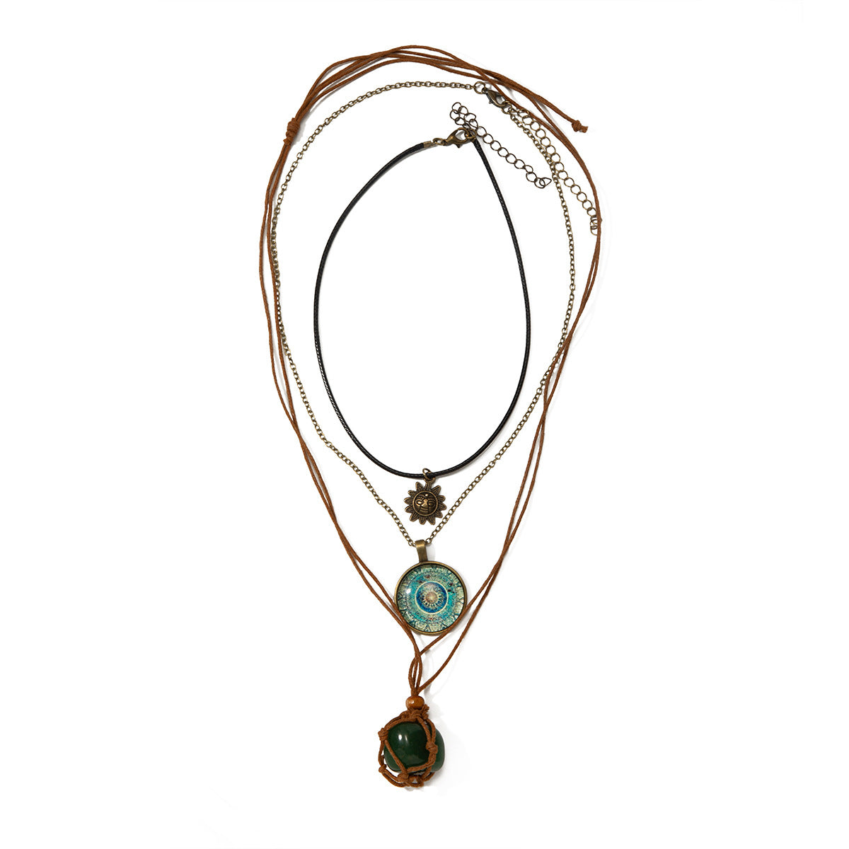 3-Piece Layered Pendant Necklace Set - Electroplated Alloy
