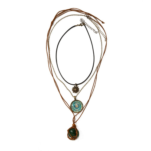 3-Piece Layered Pendant Necklace Set - Electroplated Alloy